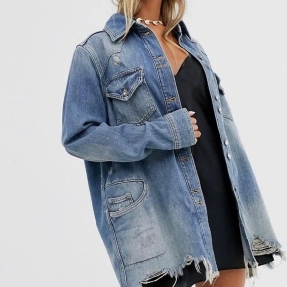 Free People Moon Child Distressed Denim Jacket - Picture 1 of 4